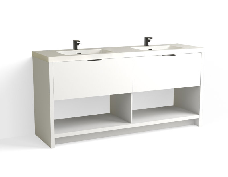 Vista 72" W Freestanding Double Bathroom Vanity, White Nanomatte/Matte Black, White Gloss, Single-Hole