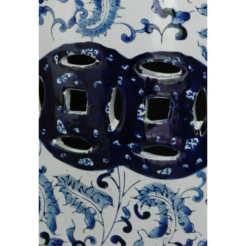 Blue and White Floral Porcelain Garden Stool
