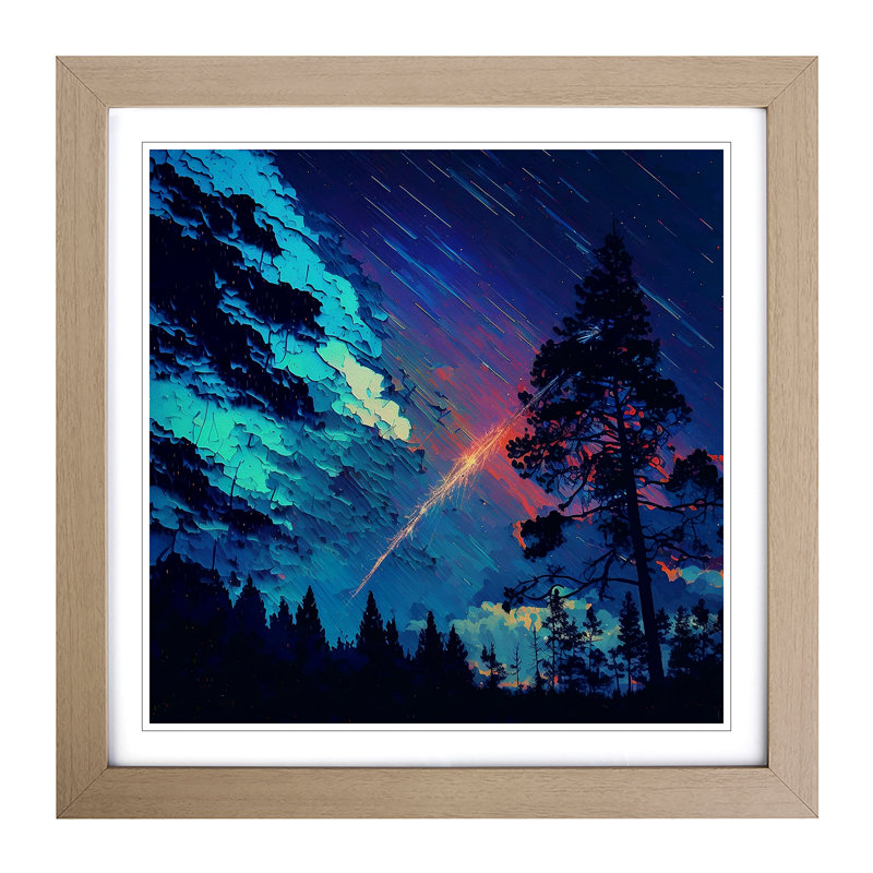 Shooting Star Neo-Impressionism - Single Picture Frame Print on Wood, Oak