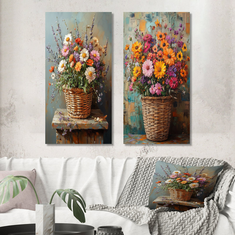 Ensemble de 2 pièces d'art mural Wildflowers, H 28 po x l 24 po, Toile tendue