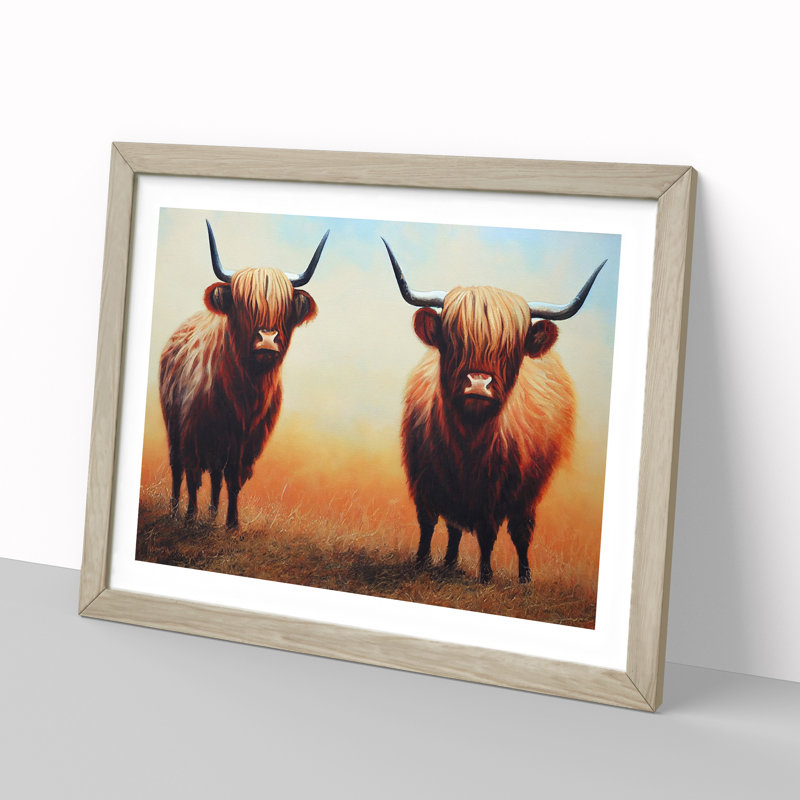 Two Highland Cows Vol.1 - Framed Print, 34cm H x 46cm W x 2cm D, Oak