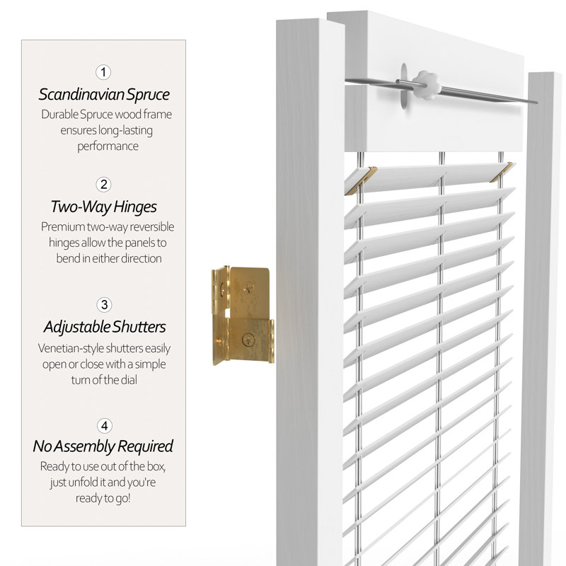6 Ft. Tall Adjustable Shutter Room Divider White 3 Panel, 6, White