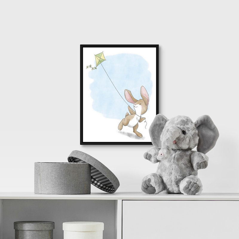 « flying a cerf », impression Little Bunny, H 14 po x l 11 po x P 1,75 po, Cadre pour toile flottant noir