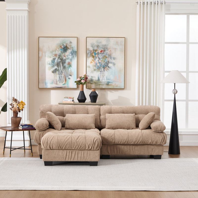 Canapé modulaire avec assise profonde et repose-pieds, Marron clair