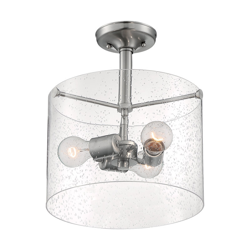 Plafonnier semi-encastré 11,75 po à 3 lumières Weccacoe, Nickel brossé