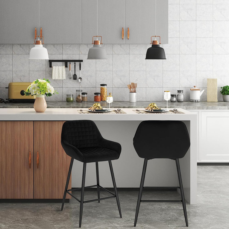 Chisato Upholstered Counter Stool with Metal Frame, 2, Black