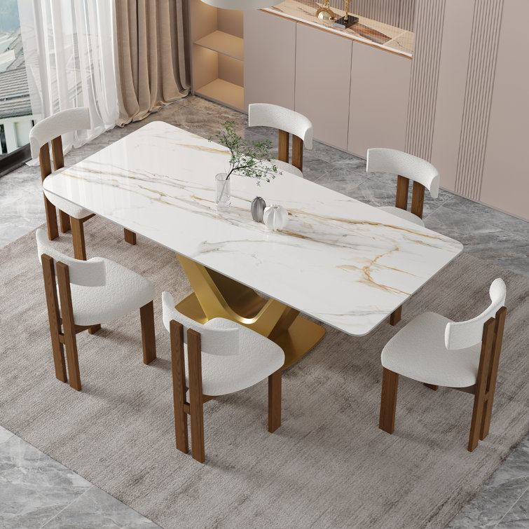 71" Modern Dining Table Set With 6 Dining Chairs