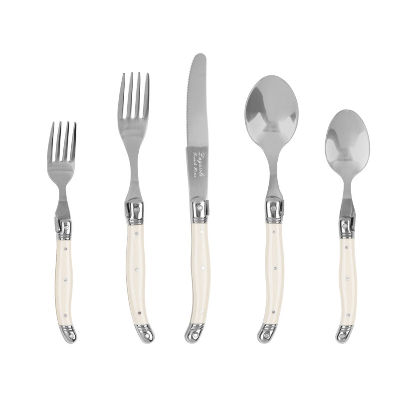 French Home Laguiole Connoisseur 20-Piece 18/10 Stainless-Steel Flatware Set With Handles, Ivory