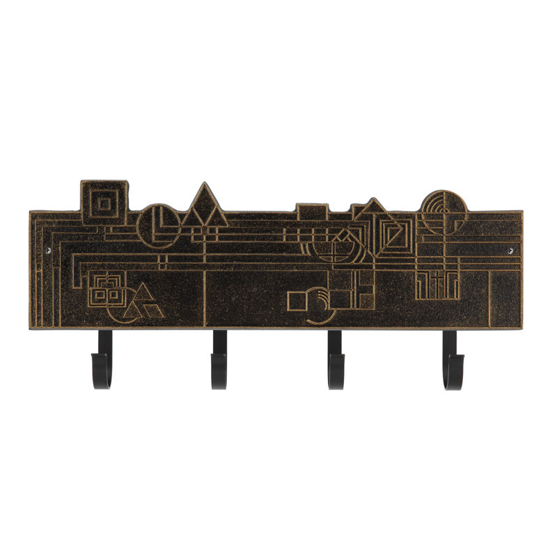 Frank Lloyd Wright December Gifts 4-Hook Plaque, Black/Gold