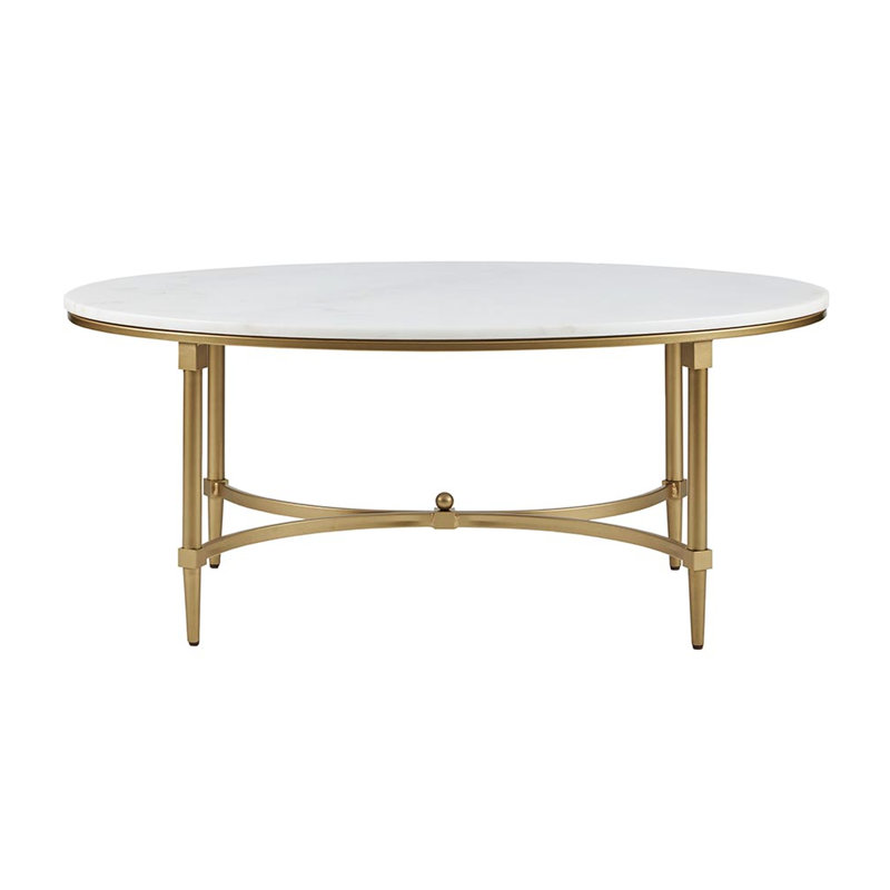 Table basse - surface en marbre blanc avec pieds en métal doré brillant, assemblage requis, l 40,5 po x P 24,5 po, H 17,5 po, capacité de charge maximale de 85 lb