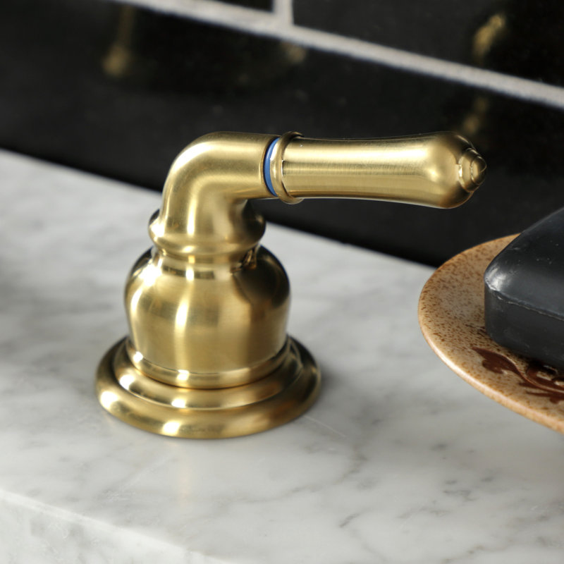 Kingston Brass Magellan Two-Handle 3-Hole Deck Mount Widespread Bathroom Faucet with Retail Pop-Up Drain, Satin Brass