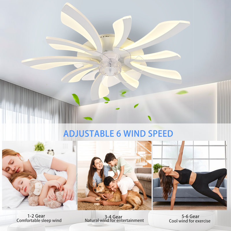 70cm 7 - Blade LED Dimmable Ceiling Fan with Remote Control and Light Kit Included, White