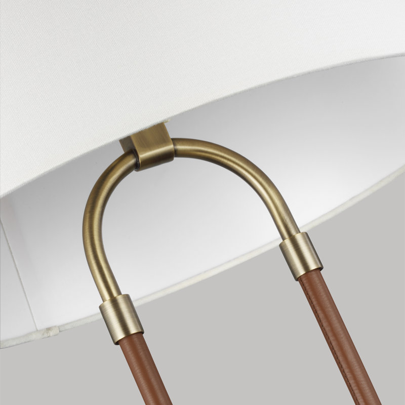 Adjustable Time Worn Brass Table Lamp with White Linen Shade