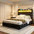 Bed Frames With Wingback Hidden Storage Headboard & 4 Storage Drawers, 49.2" Tall Upholstered Headboard With Led Lights And Charging Station, No Box Spring Needed, Solid Wood Slats, Noise Free-160895372-160895362