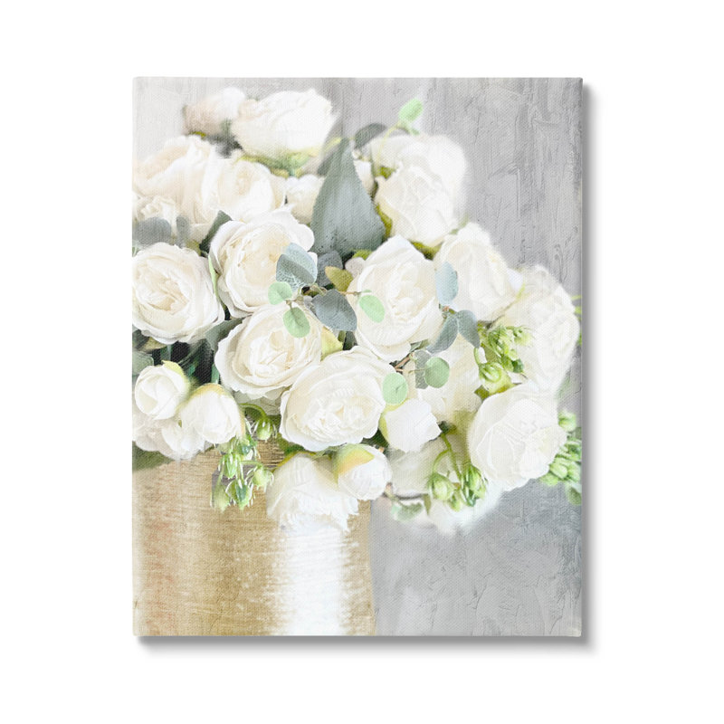 «Full White Rose Bouquet», estampe numérique par Anne Bailey, H 30 po x l 24 po x P 1,5 po, Giclée encadrée noir minuit