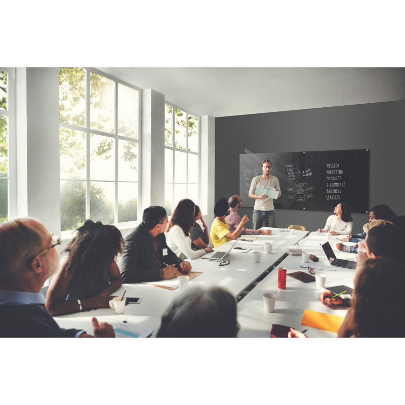 Black Magnetic Glass Whiteboard with Square Corners, 48'' x 72''