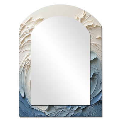 White And Blue Wave Papercut Style - Waves Arch Unique Wall Mirror Decor, White Asymmetrical Large Mirror, Printed Metal Art