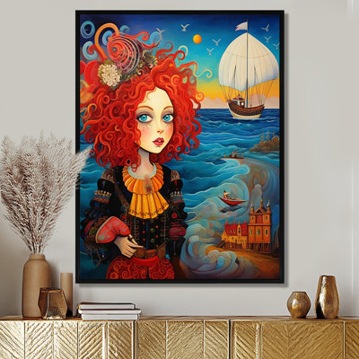«Coastal Beauty with Red Hair - Woman Fashion», reproduction d'art murale