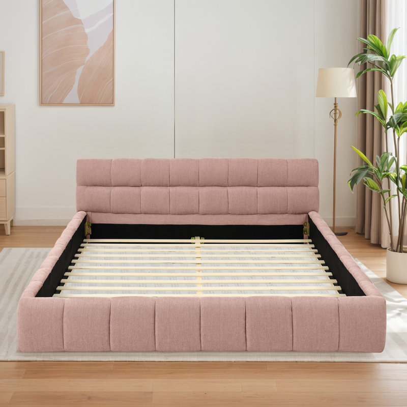 Upholstered Bed Frame, Queen, Pink