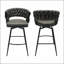 Ensemble de 2 tabourets de bar 28 po en cuir tressé en cuir technique avec pieds noirs, pas d'îlot de cuisine réglable, 360 tabourets de bar pivotants avec repose-pieds à dossier (brun clair)-778405425