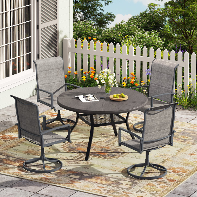 Ensemble repas extérieur pour 4 personnes avec chaises pivotantes, Gris bois / gris