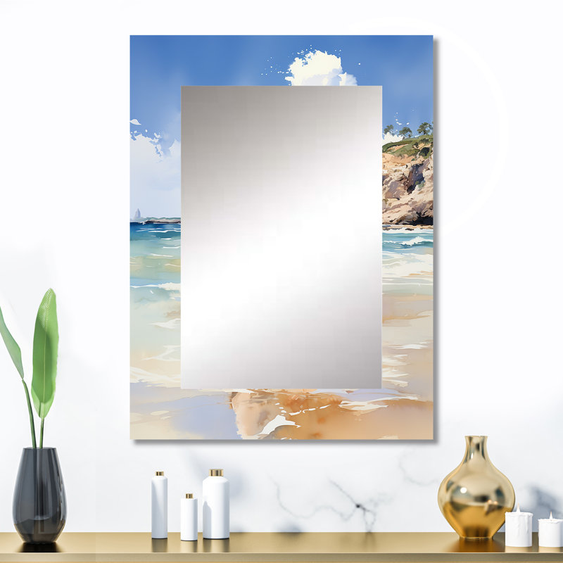 Beach Photo Loves I - Red Coastal Wall Mirror, 32 po x 24 po