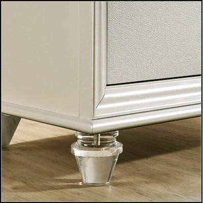 Crystal and Mirror Accents Nightstand with 2 Drawers, Pearl Finish for Glamorous Bedroom Decor