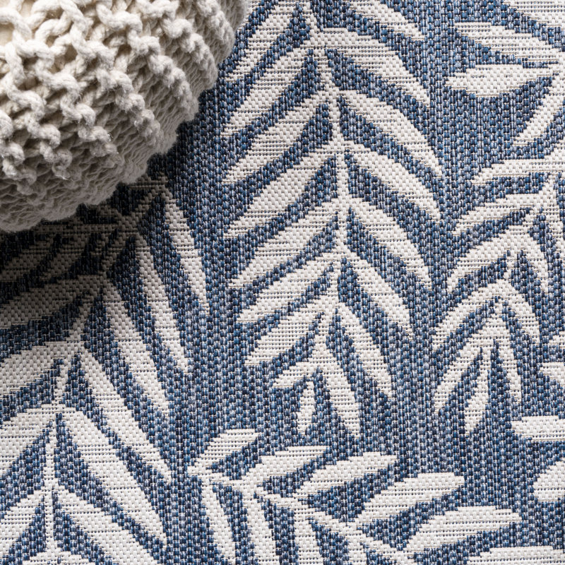 Mechling Nevis Palm Frond Navy/Ivory Indoor/Outdoor Rug, Octagon 7'9"