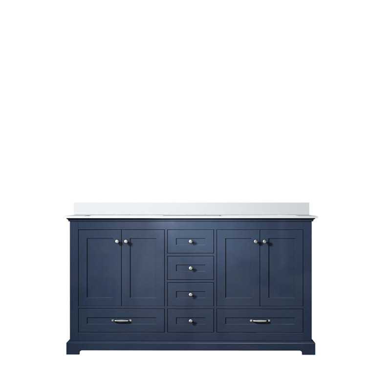 Meuble-lavabo double 60 po X P 22 po D, avec plateau en quartz blanc, Marine