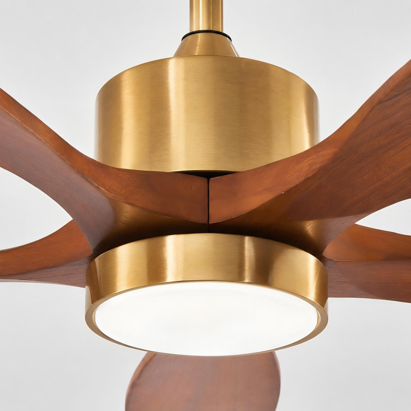 Ventilateur de plafond de 52 po à 5 pales en bois massif avec éclairage DEL, Or