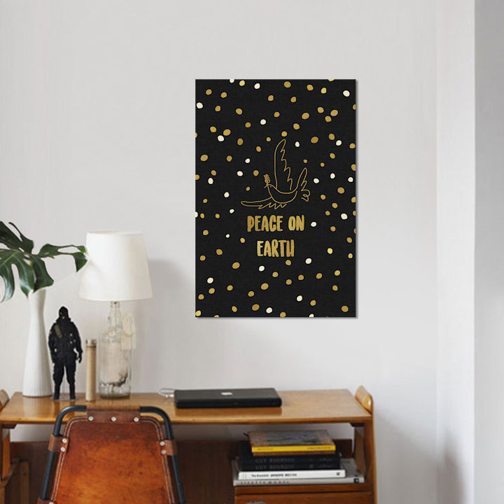 « paix on earth », art textuel sur toile, H 12 po x l 8 po x P 0,75 po, Toile tendue, Pas de tapis