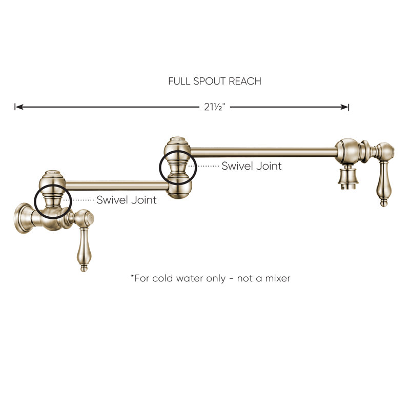 Whitehaus Collection Wall Mount Retractable Swing Spout Pot Filler, Polished Nickel, Lever