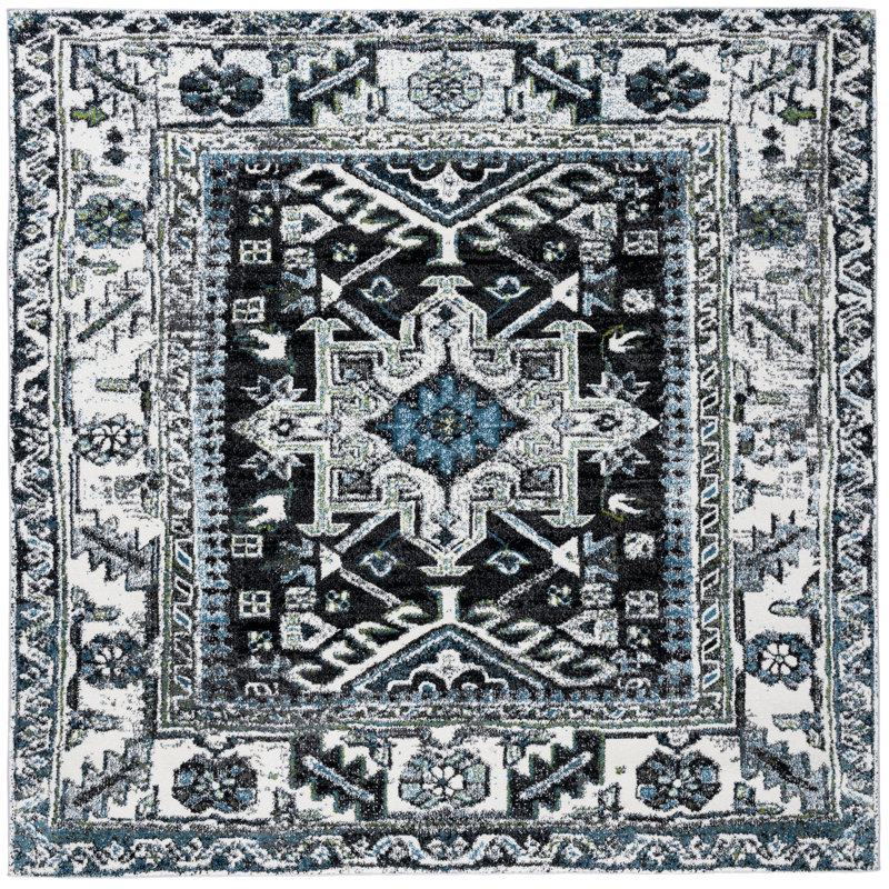 Tapis oriental gris foncé / ivoire, Carré 6 pi 7 po