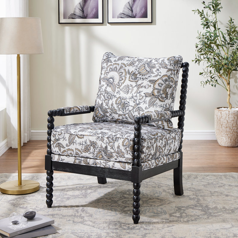 Revêtement rembourré avec structure en bois tourné, Motif floral noir