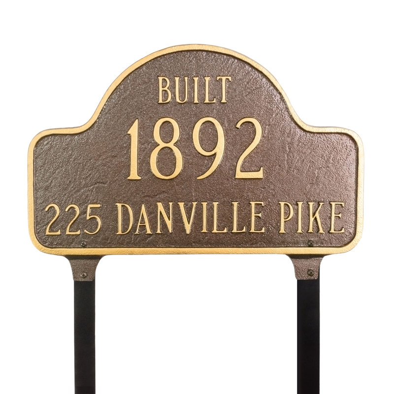 Lexington 3-Line Lawn Address Sign, White/Gold, Yes