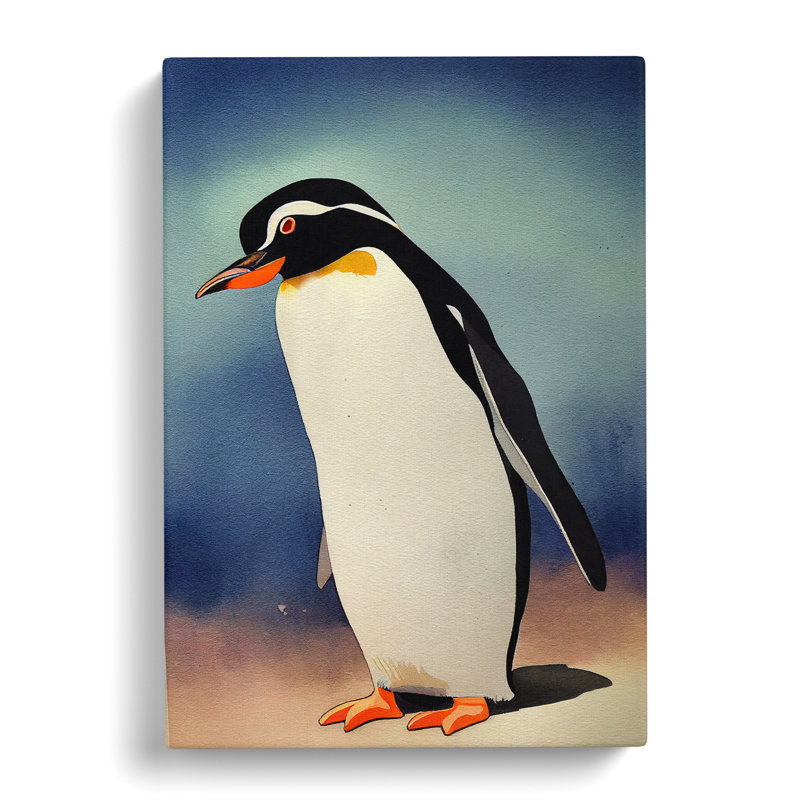 Penguin In Watercolour No.1 - Wall Art, Wrapped Canvas, 76cm H x 50cm W, No Matte
