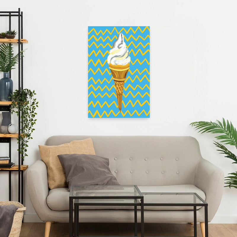 «Vibrant Ice Cream Cone», art mural contemporain coloré abstrait, H 24 po x l 16 po