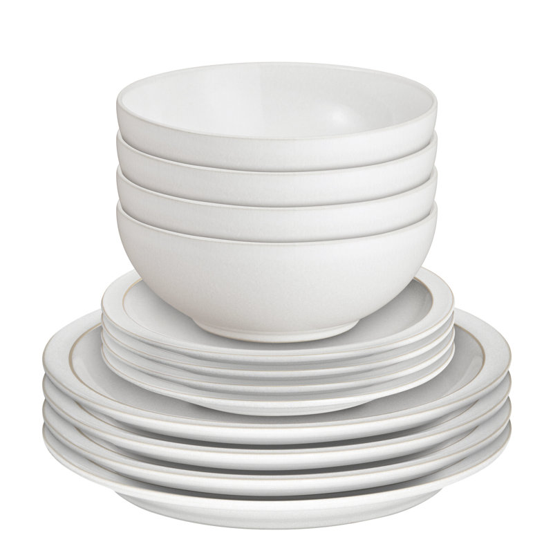 Denby 12 Piece Dinnerware Set, Service for 4, Cotton White