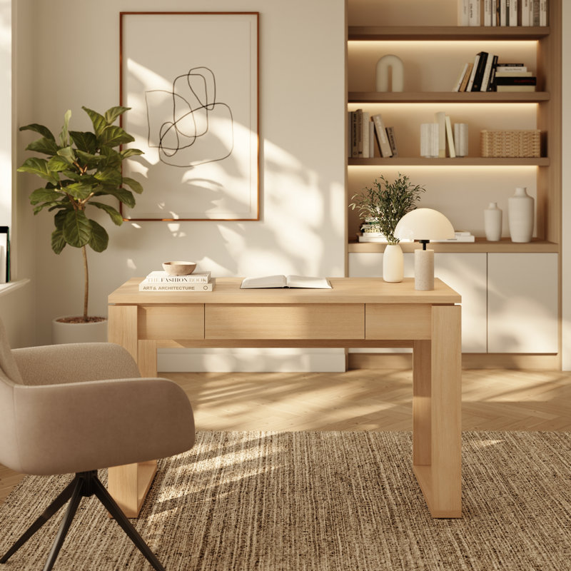Bureau compact Solen, chêne naturel, Beige