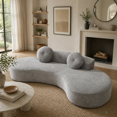 105.5''Curved Sofa, Modern Minimalist Sofa, Cloud Couch Sofa 3-4 Seater Couch With 2 Pillows,Bedroom,No Assembly Required, Point-Shaped Corduroy,(Anti-Wrinkle)