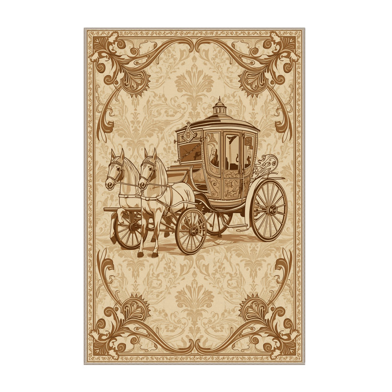 Tapis en peluche doux et moelleux à motif damas rétro en brun - beige, 5 x 8