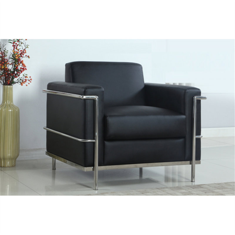 Fauteuil de direction en similicuir Executive, fauteuil de salon rembourré en métal chromé, Noir