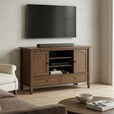 Warm Shaker 47"W Solid Wood Transitional Tall TV Stand for TVs up to 50" with 2 Cabinets, 2 Drawers, and Adjustable Shelves