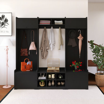 79.10 Inch Hall Tree With 7 Coat Hooks,Adjustable Shelf And Shoe Storage
