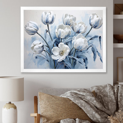 " Minimalism Blue And White Tulips Brushstrokes "