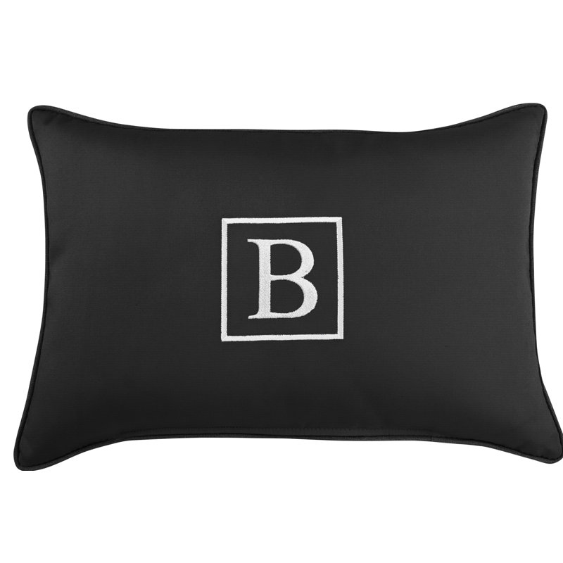 Kerrell Embroidered Sunbrella® Outdoor Throw Pillow, Black, B