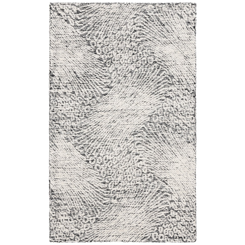 Dietwald Hand Tufted Wool Cotton with Latex Abstract Rug in Ivory/Black, Rectangle 3' x 5'