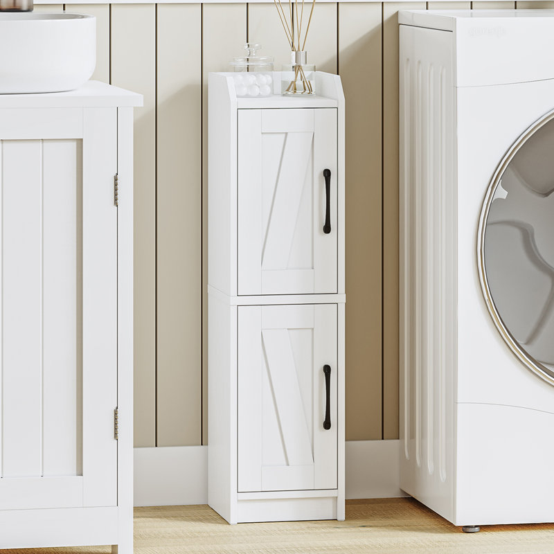 Bathroom Storage Cabinet, Small Corner Floor Cabinet with Door and Shelves, Narrow Bathroom Organizer and Paper Storage with Adjustable Shelves, for Small Spaces, White
