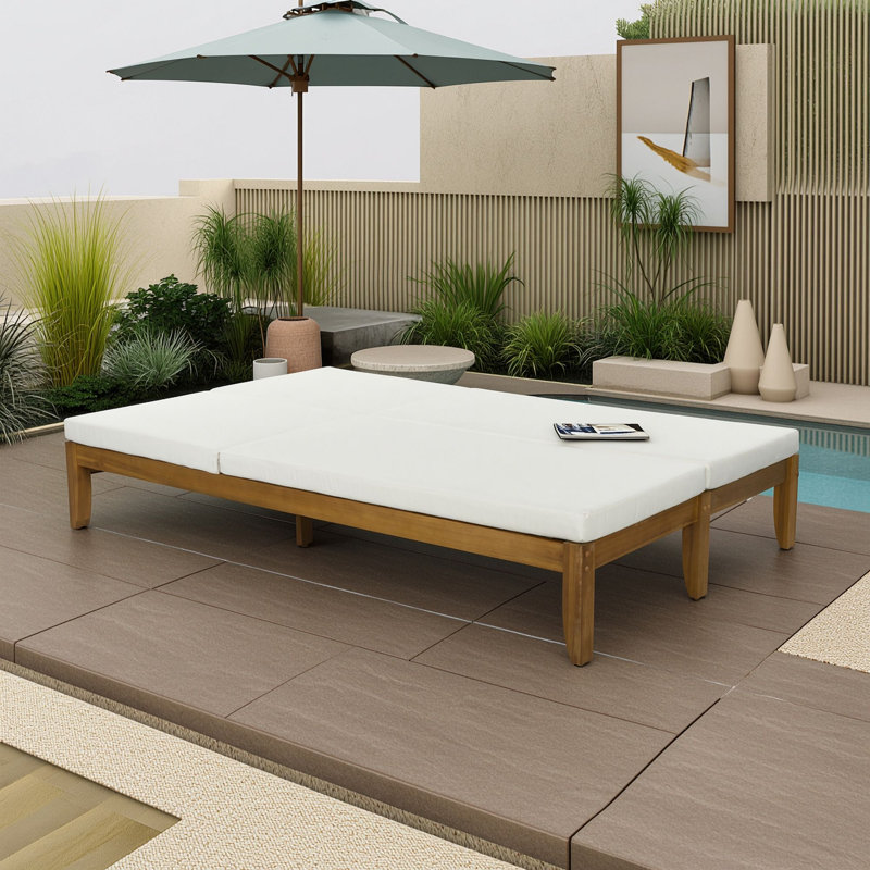 Chaise longue double extérieure ajustable avec coussins, Beige naturel