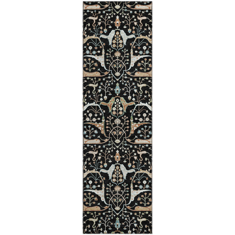 Premium Machine Washable Mayfield AMF2250 Global Rug, 2'3" x 7'6" Runner, Black